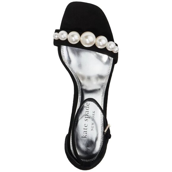 Kate Spade New York Women’s Black Size 6.5 Avaline Sandals Suede Pearl Pumps - Picture 2 of 5